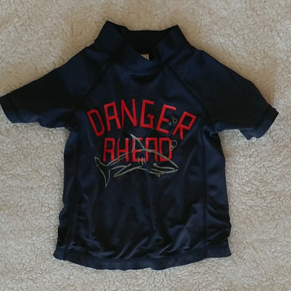 Navy Blue Shark Swim Shirt - 2T